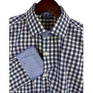 Tailorbyrd Collection Mens Blue Gingham Non Iron Trim Fit Dress Shirt‎ Size 16